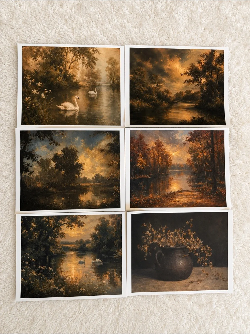 Set of 6 dark and moodyLandscape Art Prints - Warm Brown & Golden Tones